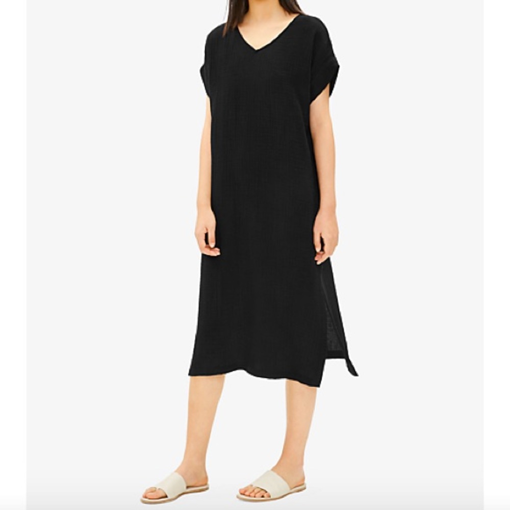 Eileen Fisher Organic Cotton Gauze V Neck Dress